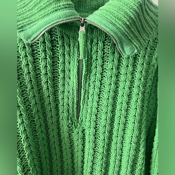 Aerie Green Cable Car Quarter Zip Sweater Women’s Medium - Picture 2 of 5